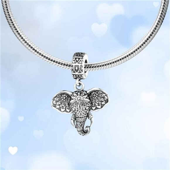 925 sterling silver lucky elephant charm bead fits Pandora bracelet necklace jew - Picture 2 of 8